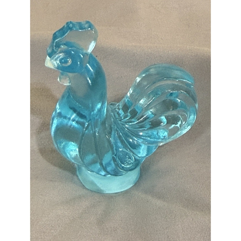 Vintage 1970's Fenton Teal Aqua Art Glass Rooster Figurine 3"